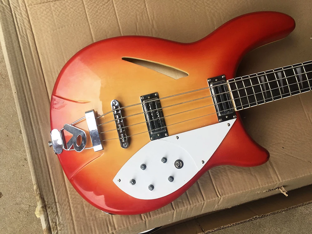 4 Strings Cherry Red Semi-hollow Electric Bass with Rosewood Fretboard,Providing Customized Service