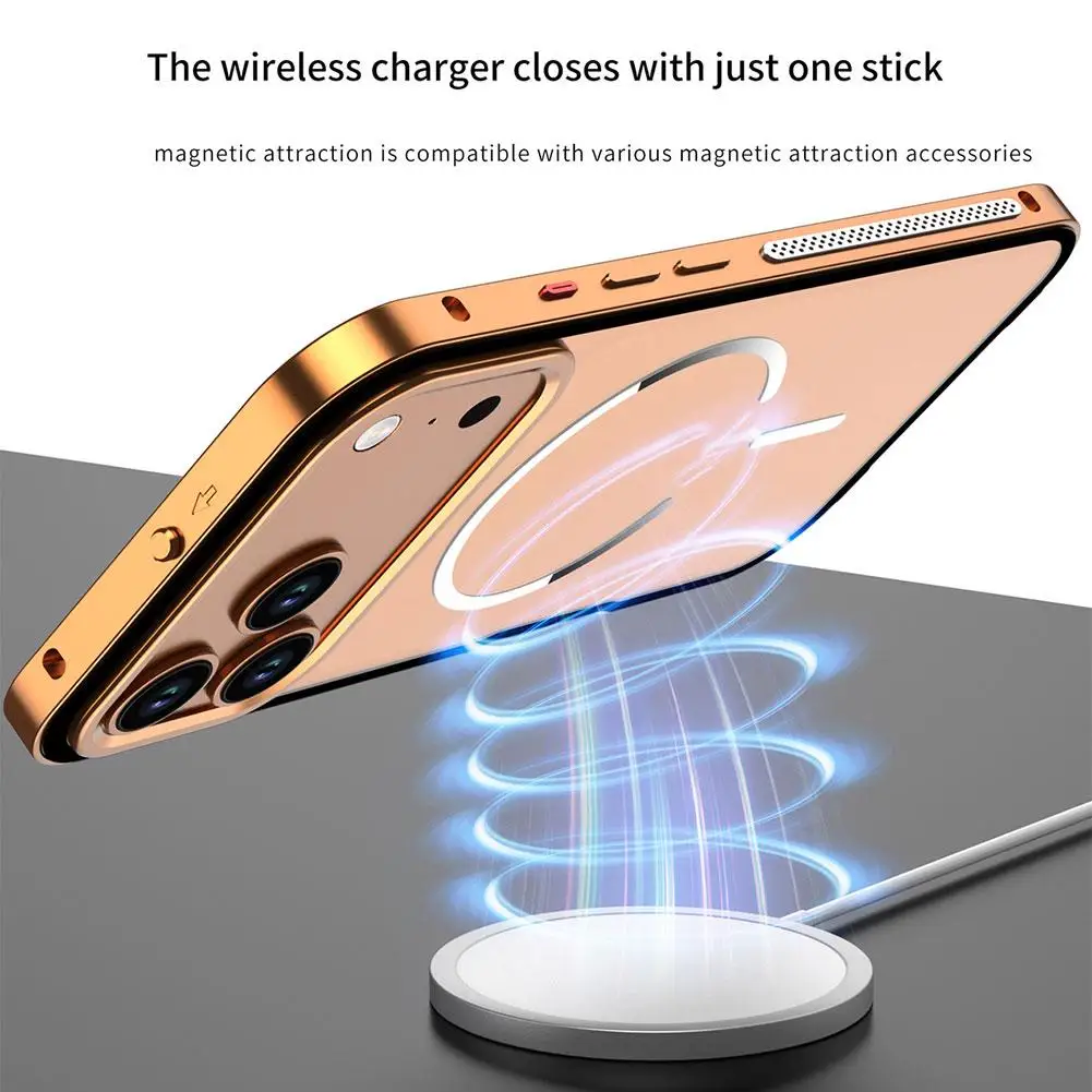 Custodia senza cornice per iPhone 17 Pro Max Air Magsafe Custodia di ricarica Wirelss per iPhone 13 14 15 16 Pro Max Cover placcatura in PC ultra sottile