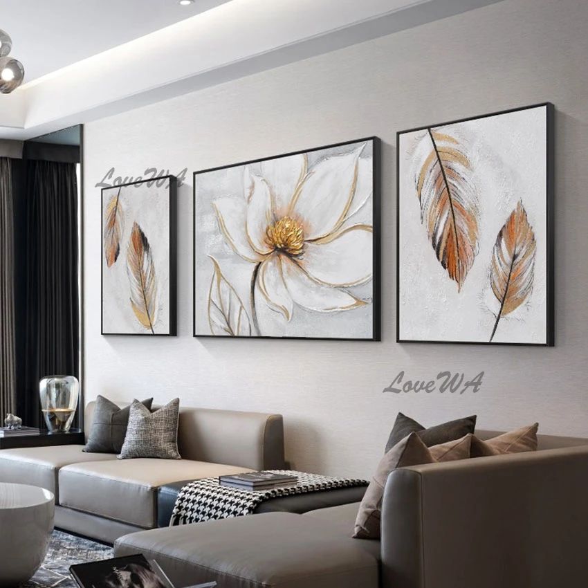 Beautiful Flowers Abstract Wall Art, Home Decoration,Canvas Oil Painting Showpieces, New Design Murals, Unframed Artwork, 3PCS