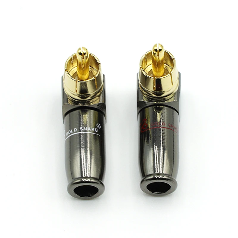 90 Degree Snake King RCA L-shaped Gun Black Gold Plated Right Angle RCA Male Plug Audio Video Connector Soldering elbow 1pair  ﻿