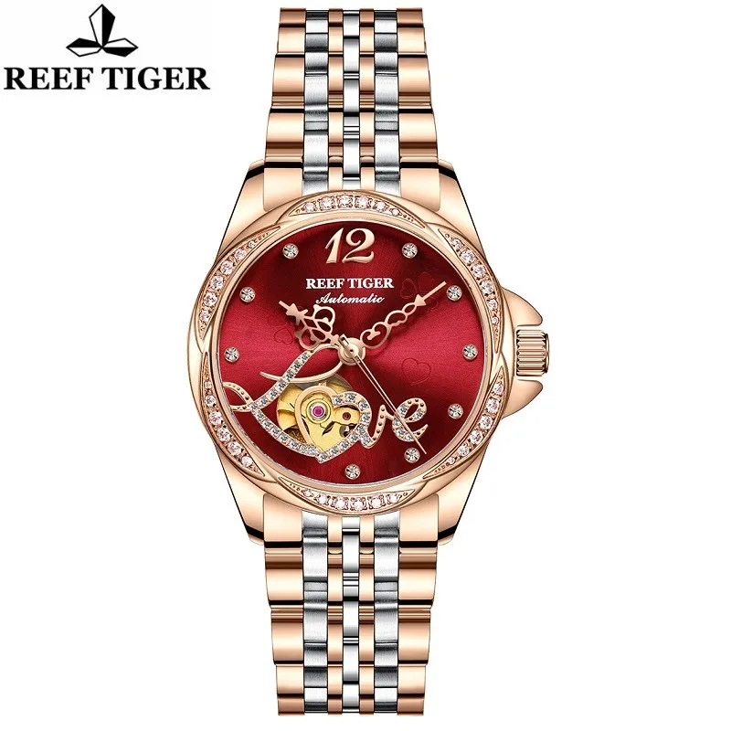 

Reef Tiger For Women Watch Japan Miyota Mechanical Wristwatch Flower Diamond Rhinstone Automatic Sapphire New Relogio Feminino