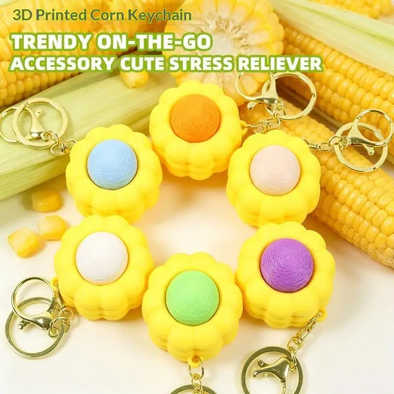 3D Printed Corn Clicker Keychain Mini Pocket Fidget Toy Stress Reducer for Long Travel Commute Time Killing