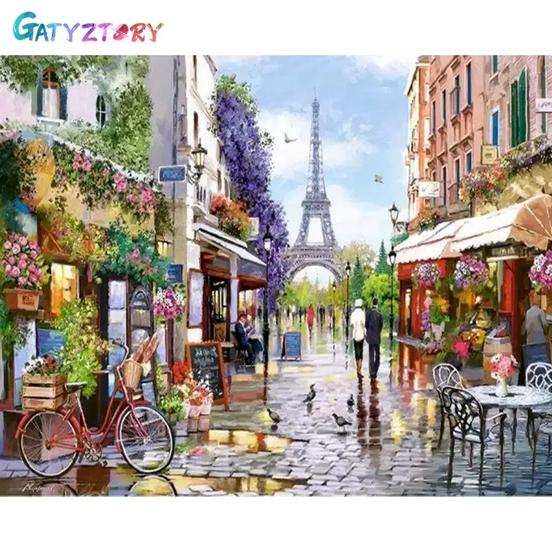 

GATYZTORY Paris Street DIY Painting By Numbers Handpainted Canvas Painting Home Wall Art Picture For Living Room Unique Gift 40X