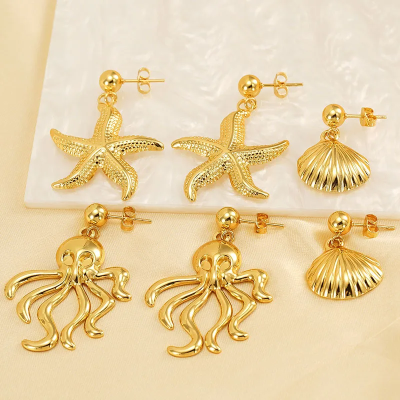 10PCS Hot Selling Beach Style Starfish Stainless Steel Retro Marine Earrings for Women Stud Earrings Jewelry Gifts Wholesale