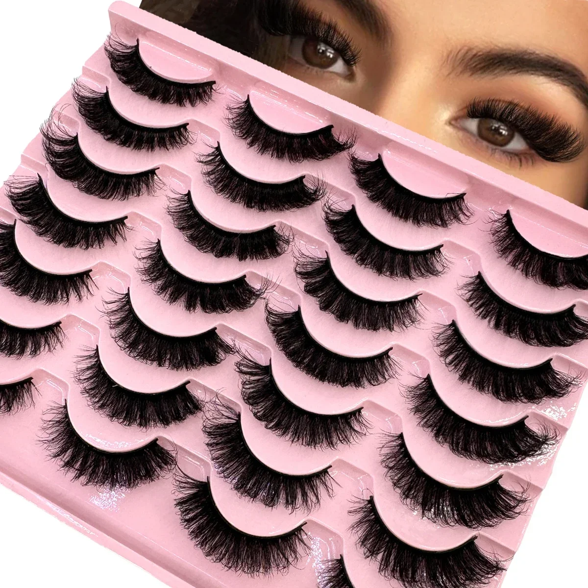HBZGTLAD 14 pairs of fluffy eyelashes, thick rolled cat eye false eyelashes, natural long eyelash extension pack