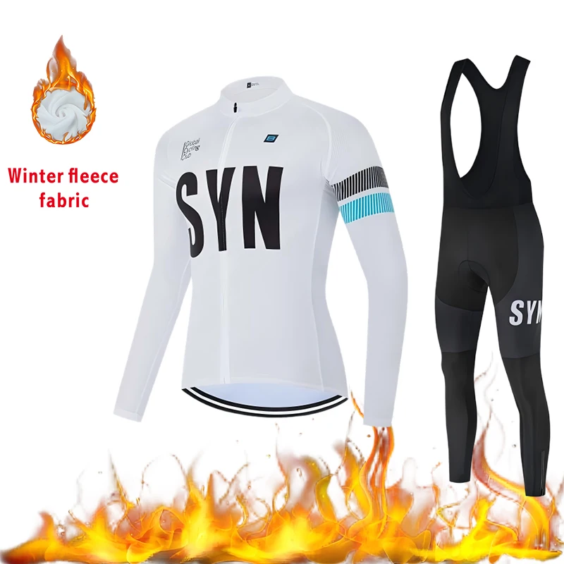 

SYN Cycling jersey cycling bib men's autumn and winter cycling suit set long sleeved with fleece windproof and warm riding shirt