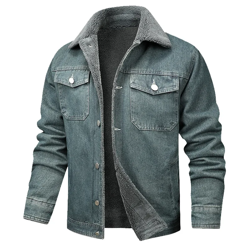 New Winter Men Fleece Warm Denim Jackets High Quality Male Multiple pockets Jeans Coats New Fashion Man Casaul Denim Coats 5XL