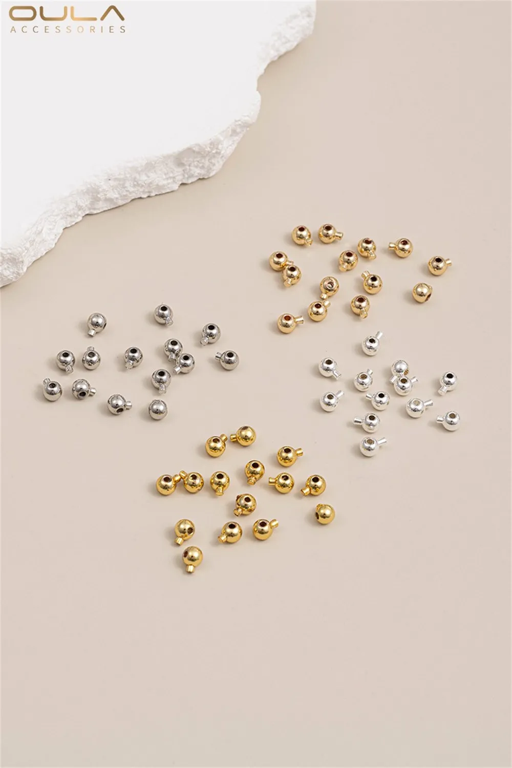 14K Gold-plated Round Bead Button Spherical Positioning Bead Snap Button Diy Pure Silver Bracelet Necklace Ending Button Accesso