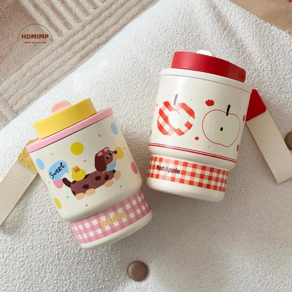 

High Appearance Cartoon Double Drink Thermos Cup Leak Proof Vacuum Insulated Car Water Cup with Straw Thermal Mug Travel