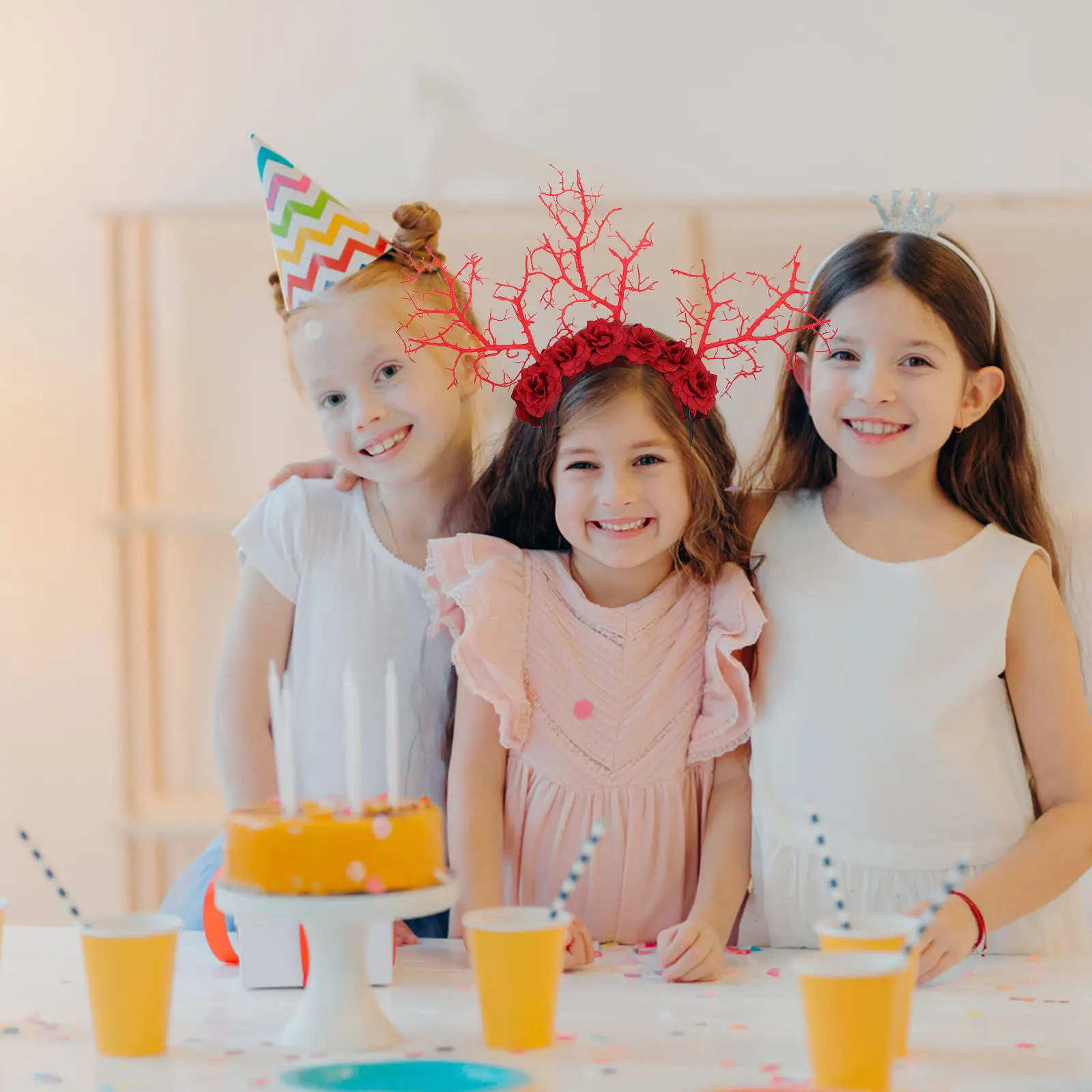 Deer Antlers Headband Simulated Tree Branch Flowers Party Cosplay Headband Decorative Hair Accessory Tree Branch Headbands