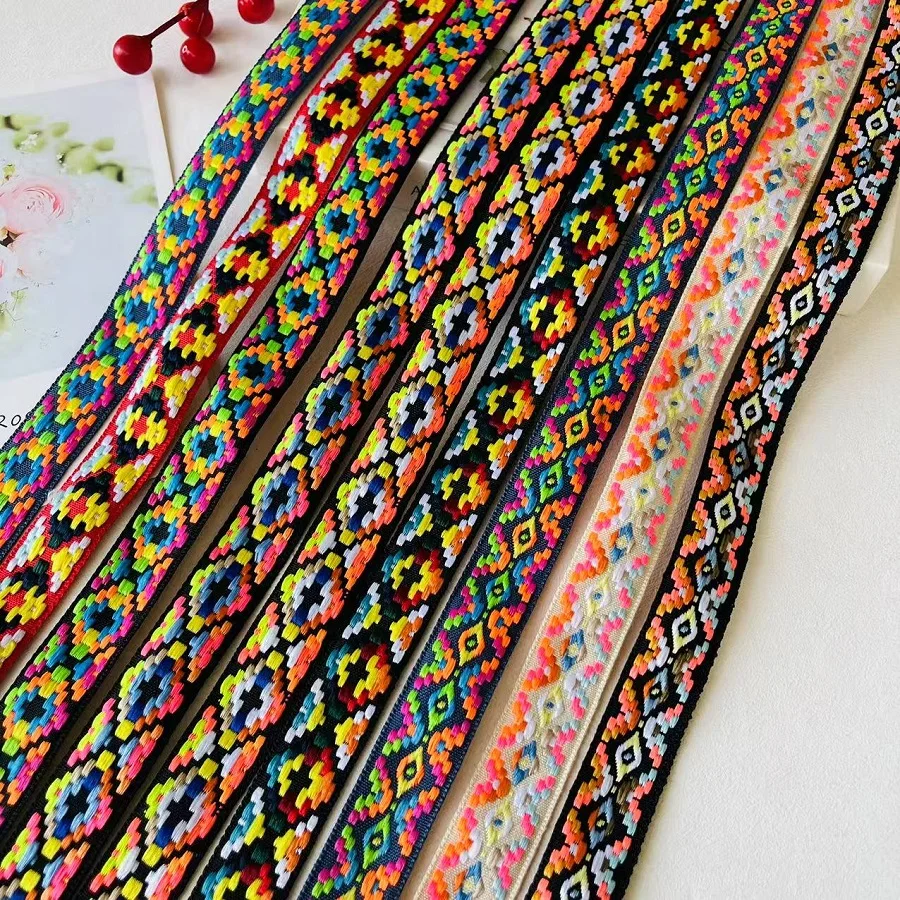 9 M/lot wide About 25 MM Woven Jacquard Ribbon Geometric For Clothing Accessory ZH-5863