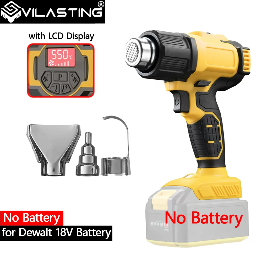VILASTING Термофен 550р. ℃   Беспроводная электрическая тепловая пушка с регулируемой температурой и насадками, светодиодный дисплей для аккумуляторного штифта Dewalt 18 В