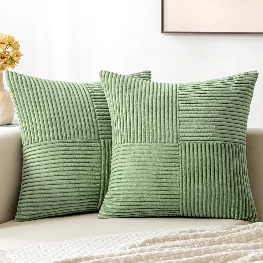 

Green Textile Throw Pillow Covers 18x18 Inch for Living Room Couch Bed Sofa Soft Striped Corduroy Square Cushion Case 45x45 Cm