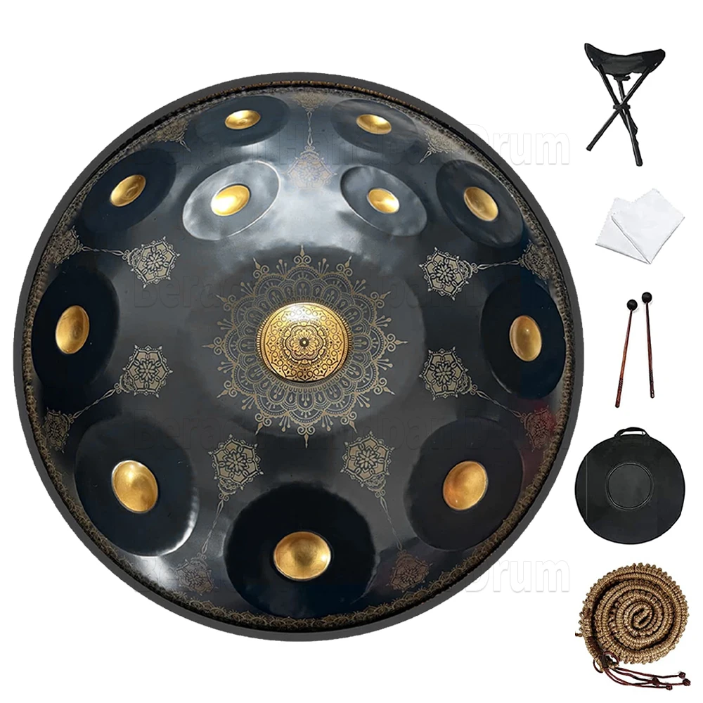 432hz handpan 9/10/12 notes 22 inch hand-carved pattern meditation musical instrument yoga beginner steel tongue drum