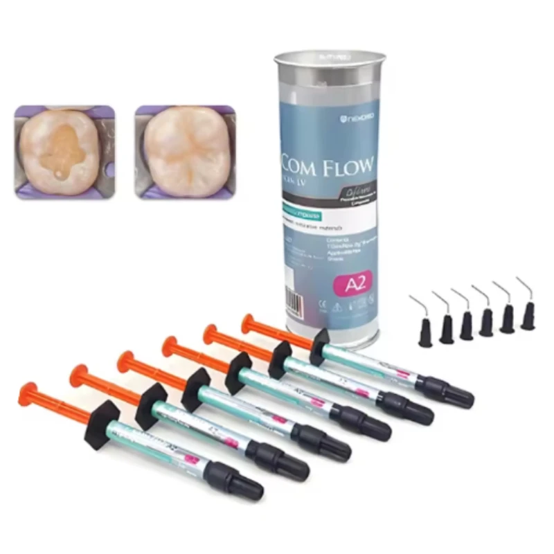 6PCS 2gx6 Syringes Dental Flowable Filling Restorative Material Nexobio T Com Flow A2 A3 NanoHybrid Teeh Repair Korean Dentistry