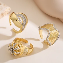 NEWBUY Shiny AAA CZ Zircon Inlay Wedding Jewelry Unique Design Silver/Gold 2 Colors Open-End Rings For Elegant Women