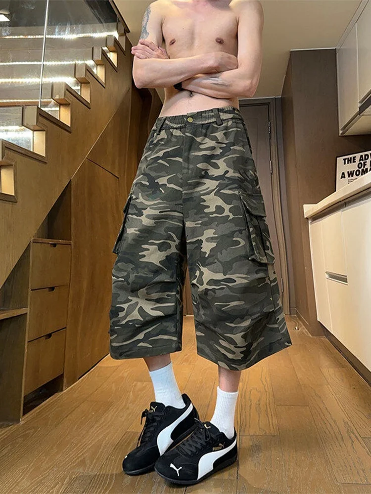 

Мужские летние повседневные джинсы свободного кроя из камуфляжного денима, широкие штанины, средняя посадка, на молнии, молодежный тренд