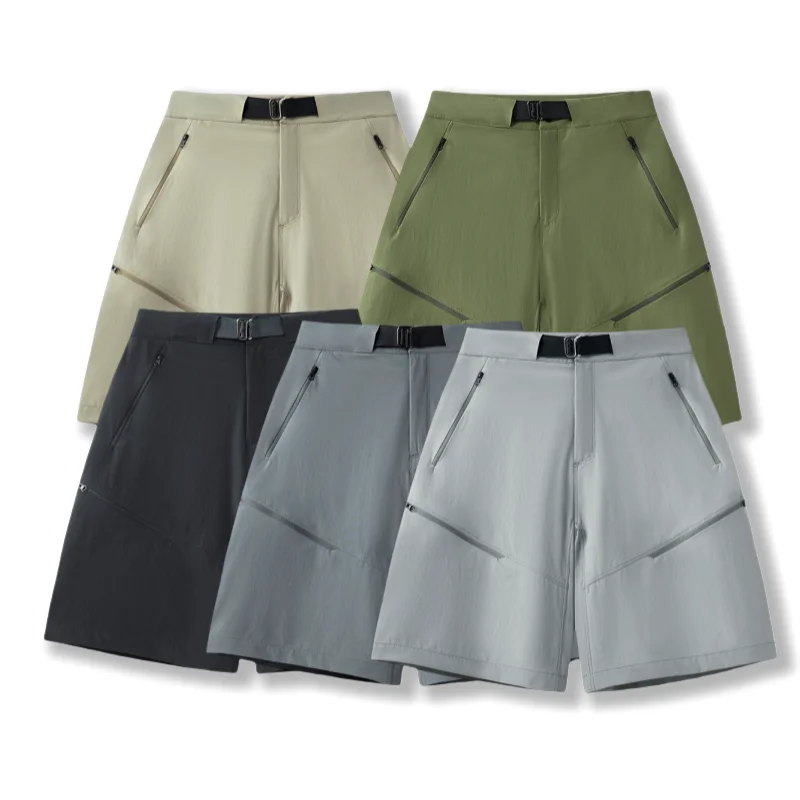 

Outdoor Men's Summer Casual Sports Breathable Zipper Qui Dry Five-Quarter orts Nylon Fabric Straight Leg Pants