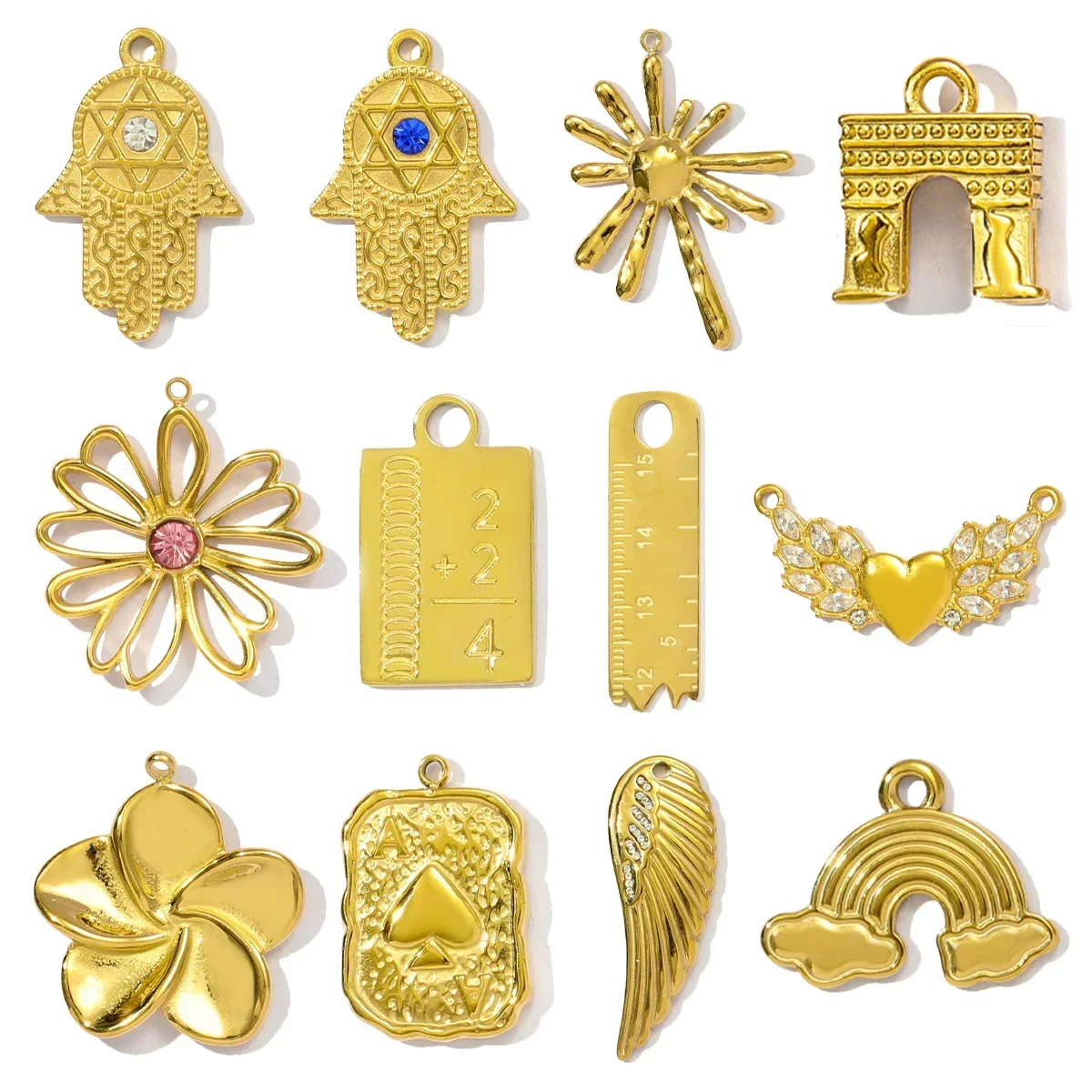 3pcs/Lot RedBee Wholesale Stainless Steel Arc De Triomphe Rainbow Necklace Pendants Heart Flower DIY Charms Women Wing Jewelry