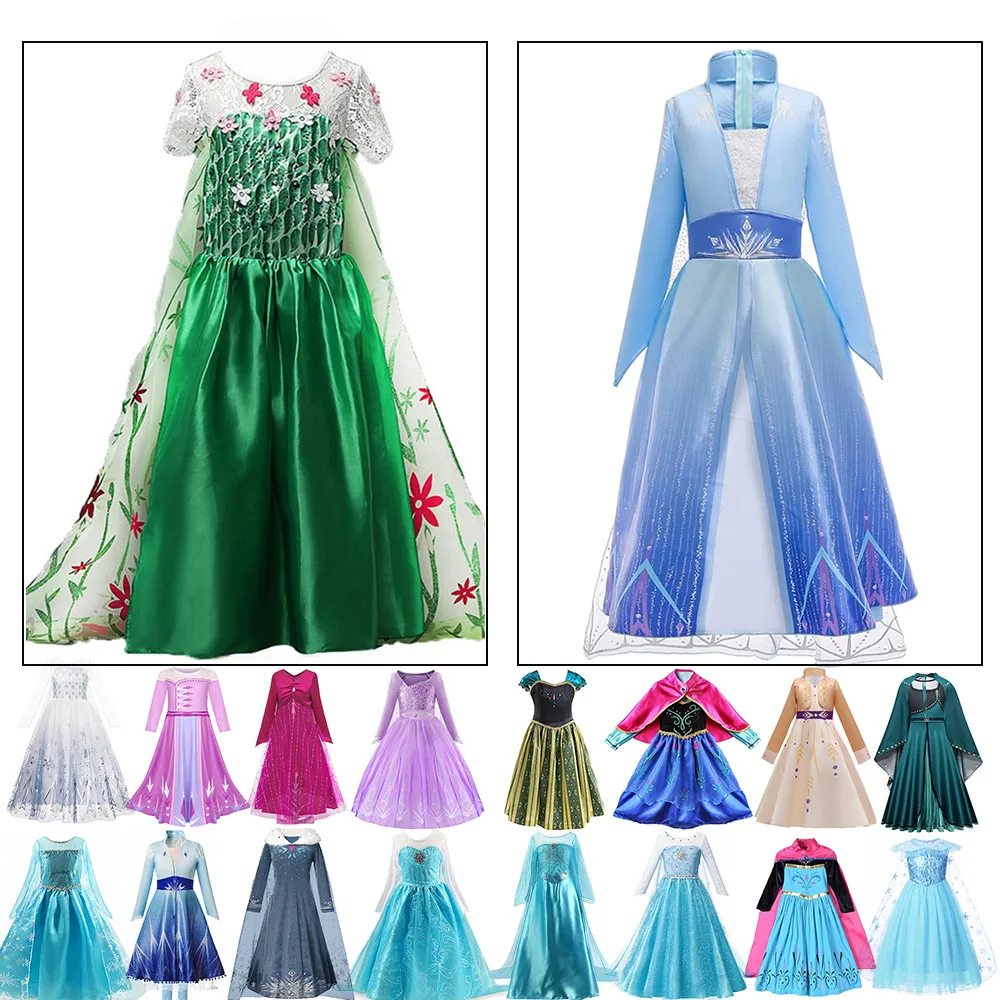 

Disney Frozen Elsa Costume Girls Princess Anna Party Cosplay Dress up Halloween Carnival Snow Queen Apparel Kids Christmas Gift