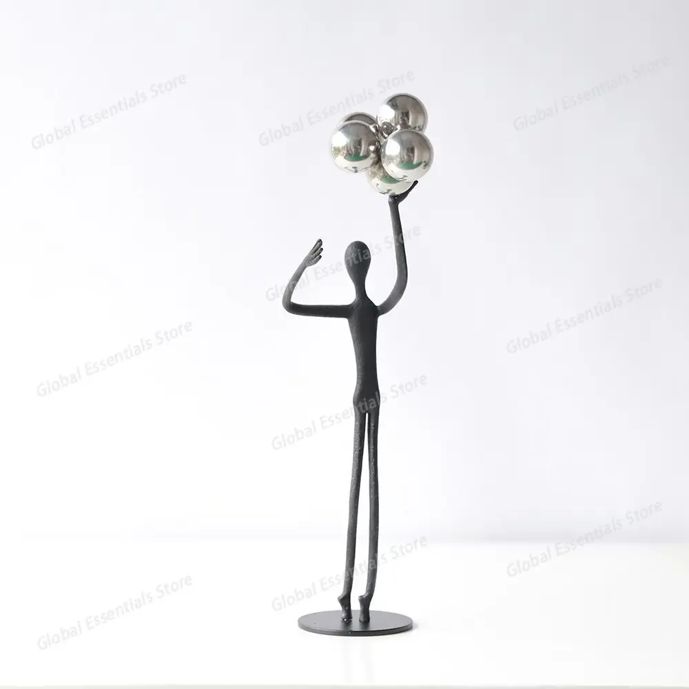 

The Man Carrying Silver Balloon Sculpture Desk Decoration Figures Ornaments Abstract Character Metal Statue Room Aesthetic Decor