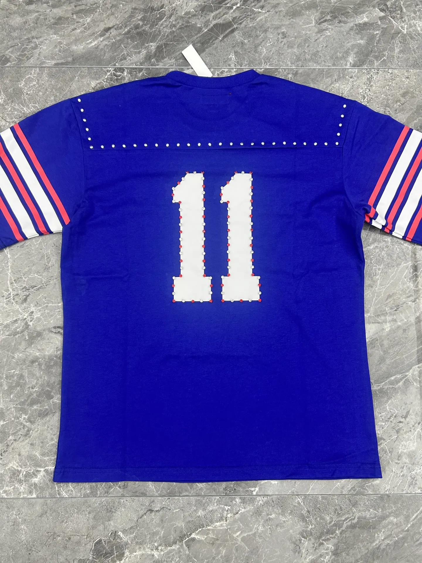 SS26 Studded Football Shirt Short Sleeve Letter Rhinestone Embroidery Cotton T-Shirt Unisex Skin-friendly Breathable Summer Top