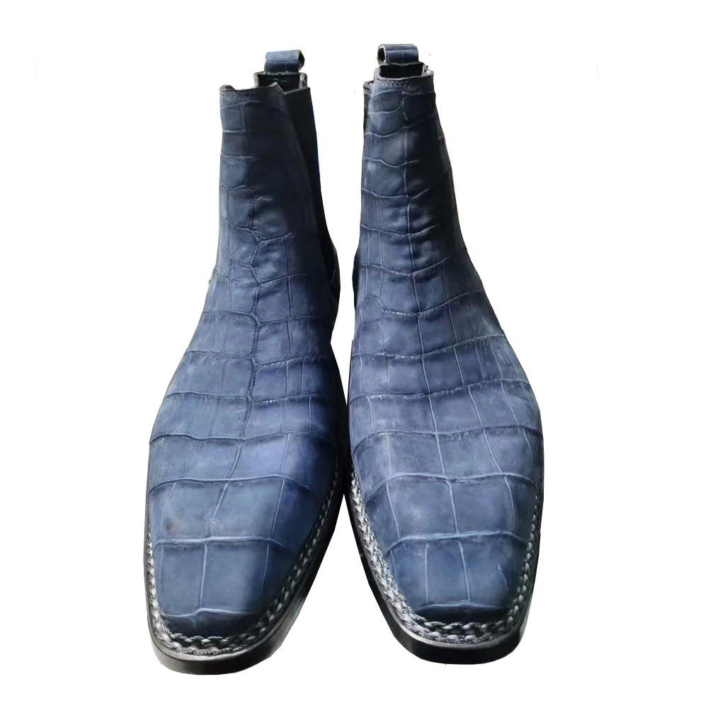

eyuyisanyisi men crocodile boots male shoes winter blue color btush boots Elastic band