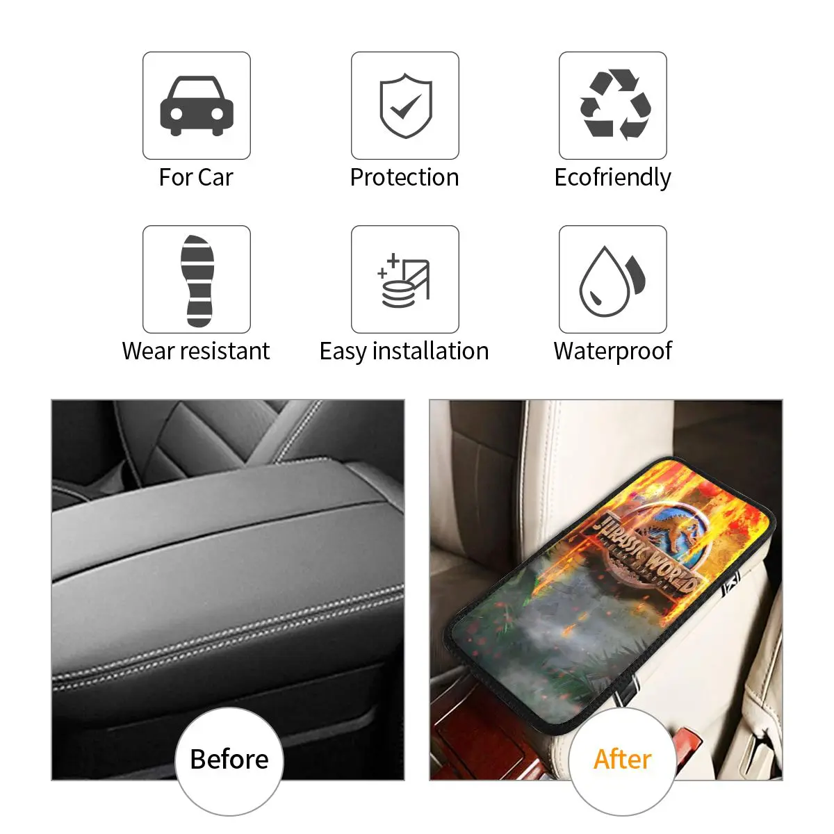 وسادة غطاء مسند الذراع العالمية من Jurassic World لوحدة التحكم المركزية للسيارة، ملحقات ديكور السيارة مناسبة لمعظم السيارات #4