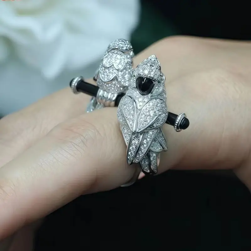 WINKIN WINSIN Brand MST 925 Sterling Silver Double Headed Parrot Enamel Luxury Ring For Women High Quality Zircon Gemstones Ring