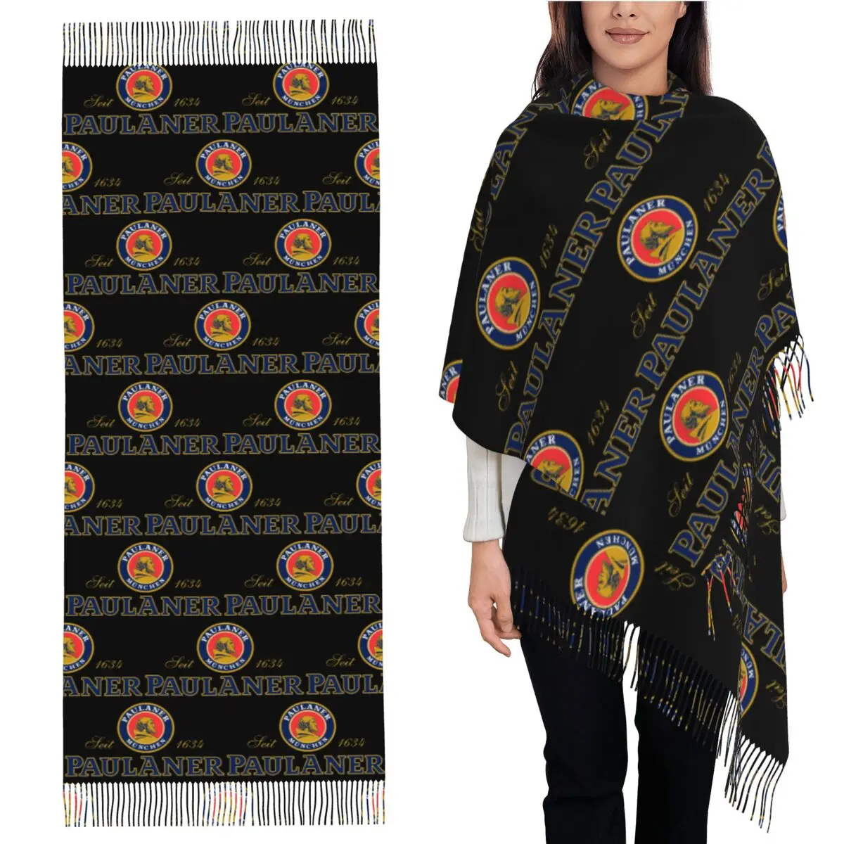 

Шарф Paulaner Munchen, шарфы с кисточками, женские мягкие теплые шали и накидки, длинная осенне-зимняя шаль