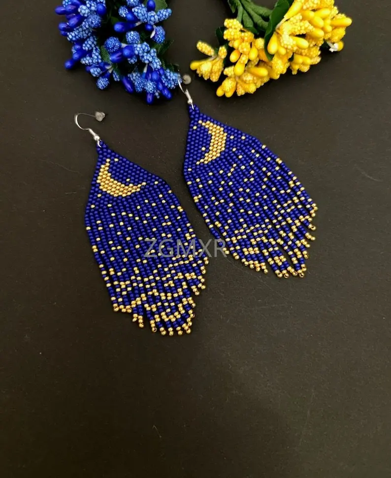 ZGMXR Rice bead earrings Tassel Starry sky Moon Bohemia Original Hand-woven Geometry Alloy Female Fashion Simple Beaded earrings view 3