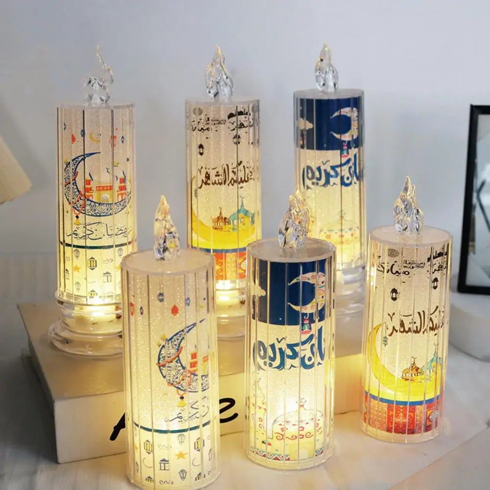 Luz de vela de Ramadán Menorah, lámpara de luna de estrella, funciona con pilas, elegante pantalla, lámpara de mesa para Ramadán Eid para Ramadán