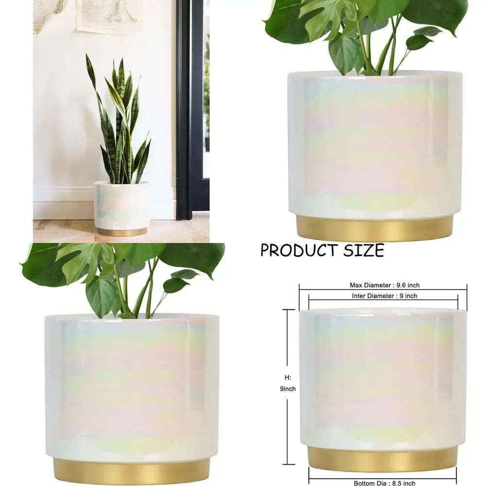 

Large 9.6-inch Indoor Plant Pot with Drainage Hole, Rainbow Pearl Glazed Succulent Orchid Planter