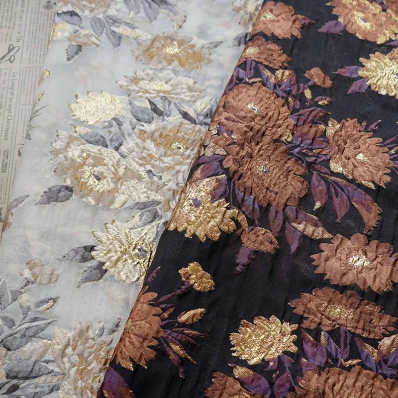 

Картина маслом, цветочная тканая тисненая ткань для винтажного металлического платья, пальто, прозрачное украшение, модный текстиль