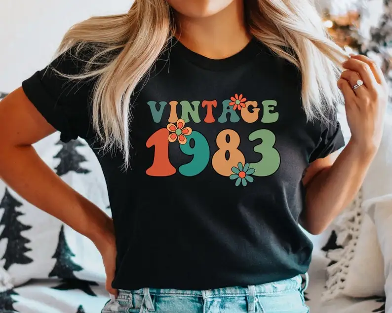 40th Birthday Shirt, Vintage 1983 T-Shirt tee Gift Limited Edition Short Sleeve Top Tees O Neck Fashion 100% Cotton Streetwear