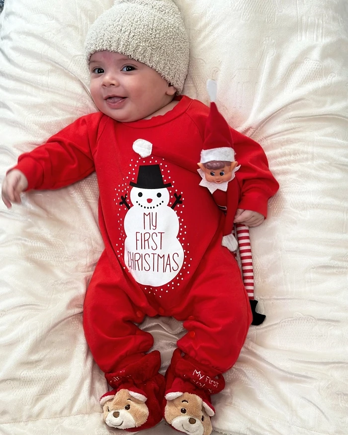 

Baby Girls Boys Christmas Jumpsuit Long Sleeve Crewneck Snowman Print Casual Romper Cute Baby Xmas Clothing Costume