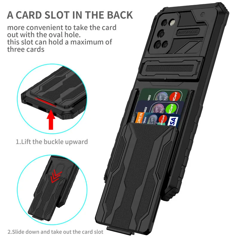 Hybrid Armor Shockproof Phone Case For Samsung Galaxy A10s A20s A21s A31 A51 A02 A03s M02 With Card Slot Stand Holder Back Cover