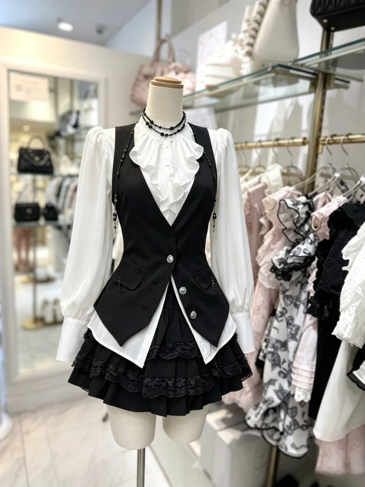 Y2K Süßes Langarm-Krankenschwester-Kostümkleid für Damen, lässig, einfarbig, schmal geschnitten, mit Spitzen-Patchwork, Frühling/Sommer, Knopfleiste, Neuheit 2026