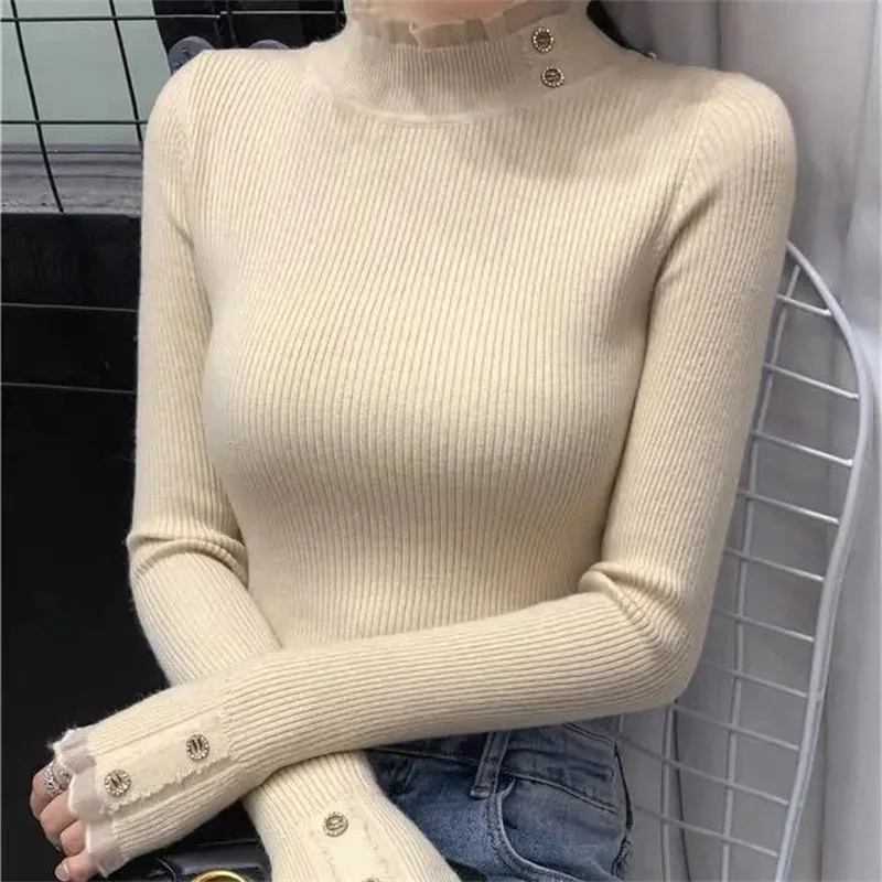 Winter Women Turtleneck Sweater Oversize Long Sleeve Top Autumn Casual Loose Jumper White Thick Warm Knitted Pullovers for Women