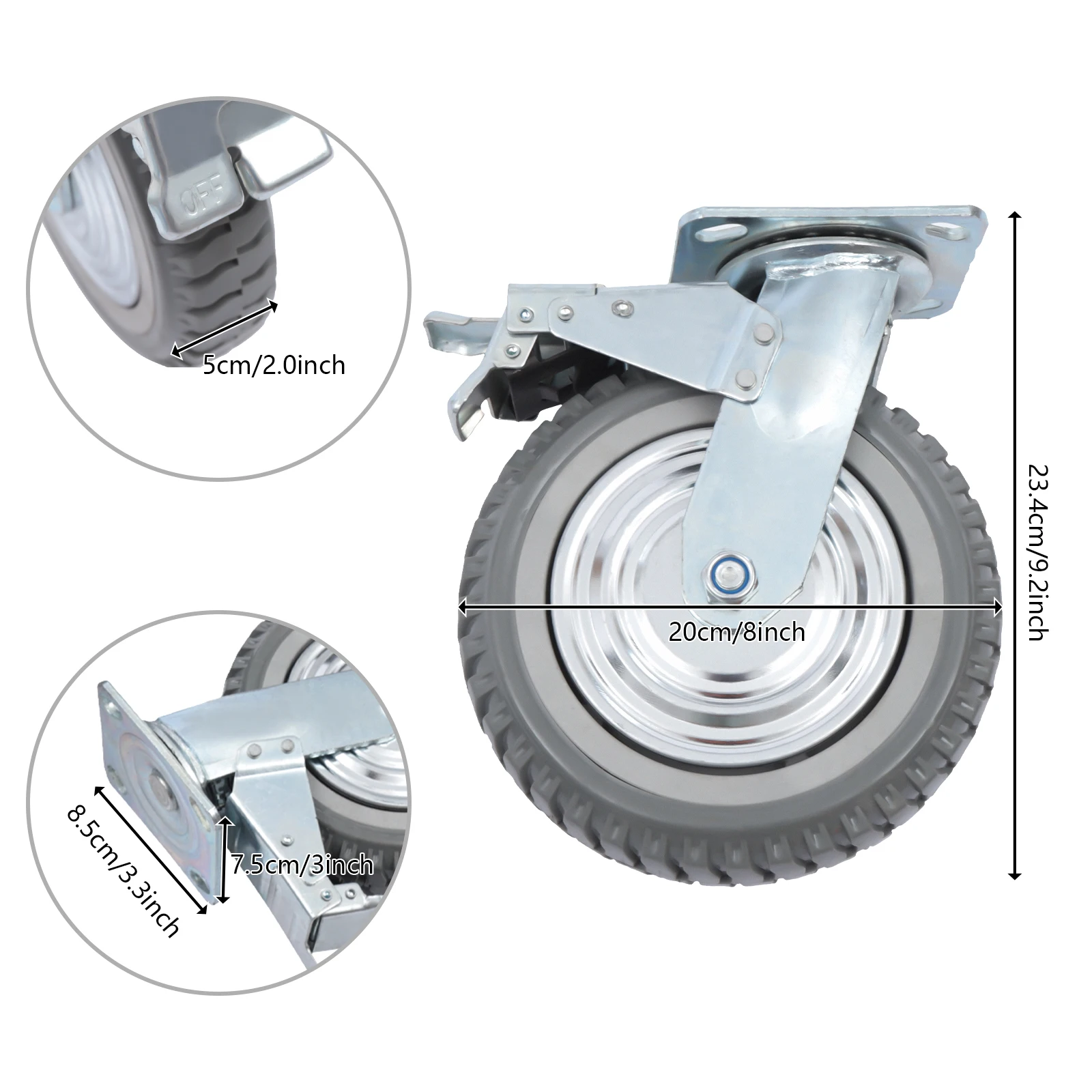 8 Inch Solid Caster Wheels Casters Heavy Duty Anti-Skid Wheels