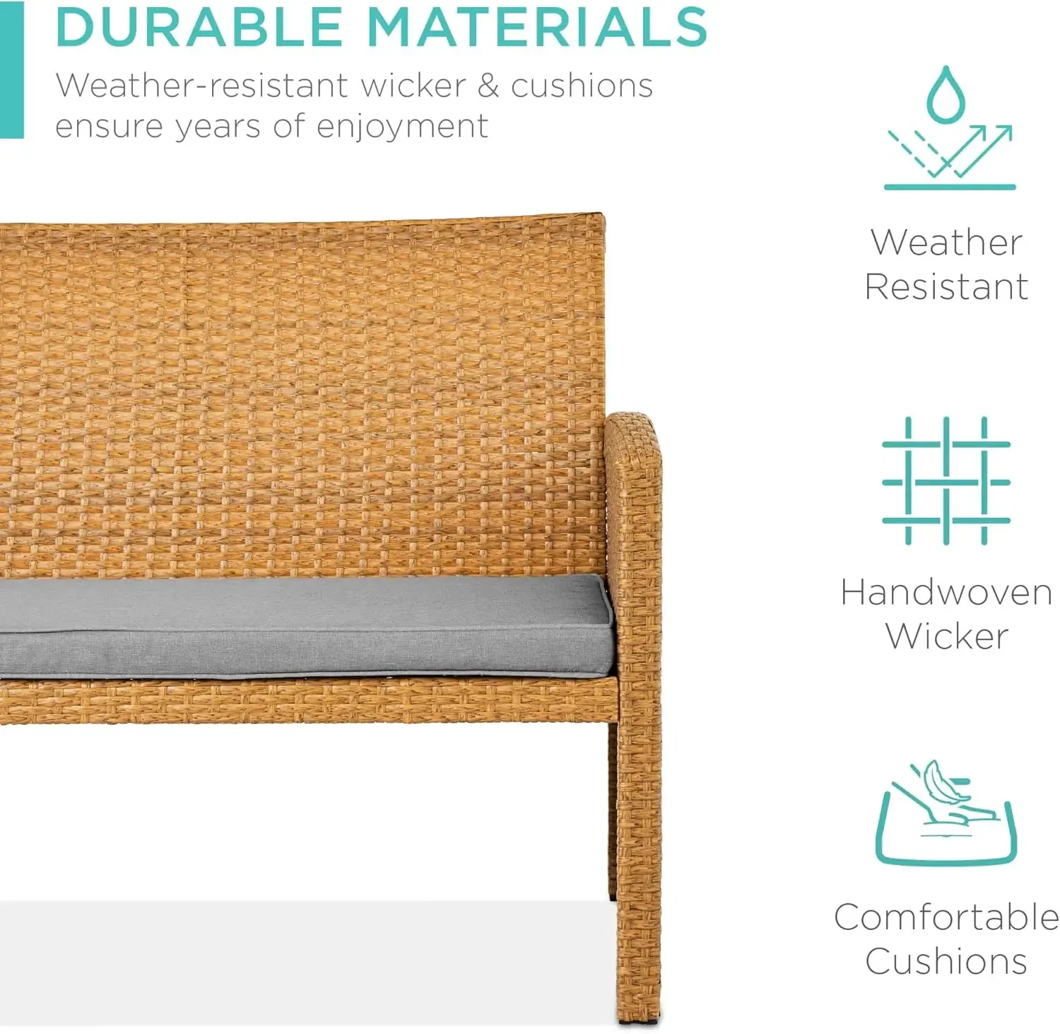 طقم أثاث للمحادثة في الفناء الخارجي مكون من 4 قطع للفناء الخلفي مع طاولة قهوة ووسائد للمقعد - رمادي أسمنتي طبيعي