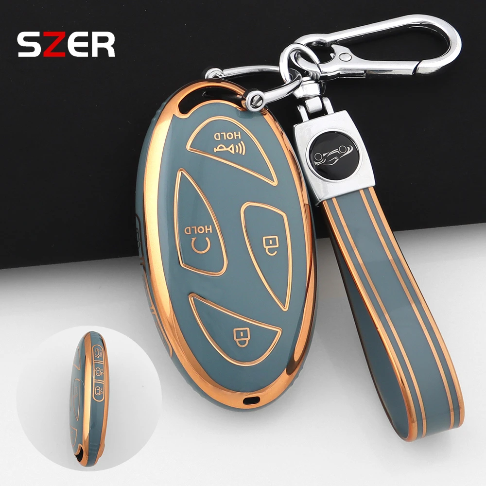 حافظة مفاتيح ذكية عن بعد للسيارة من البولي يوريثان غطاء شل لسيارة Hyundai IONIQ 6 سباق كبيرة جديدة GN7 Kona 5 7 أزرار حامل محمي بدون مفتاح فوب