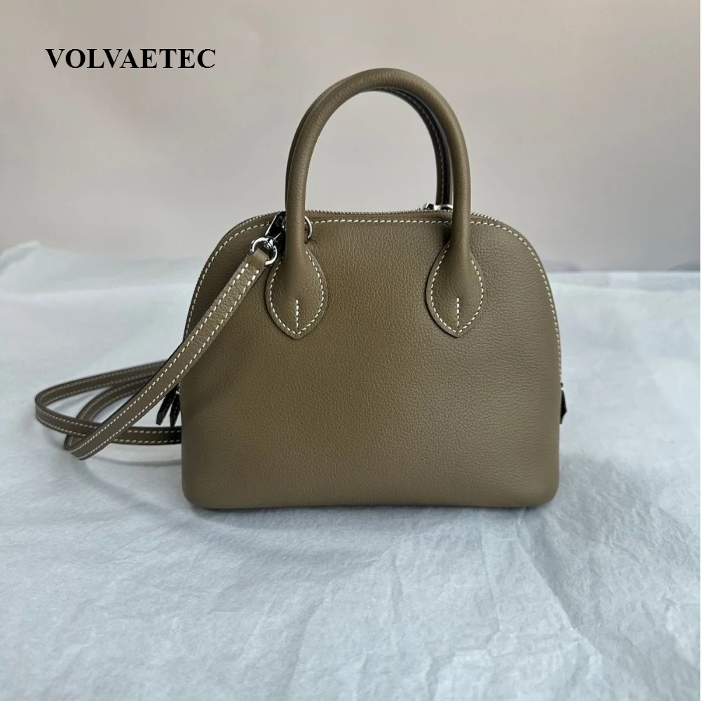 VOLVAETEC Mini Semi-handmade Hand-sewn Wax Line Bowling Shell Bag Saddle Bag Leather Fashion Versatile Oblique Span Handbag