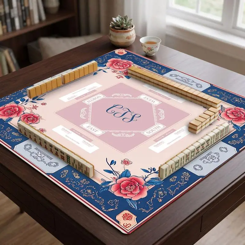 VIKAMA Peony Monogram Mahjong Mat Non Slip Shock Absorb Pad Family Mahjong Poker Domino Table Cover