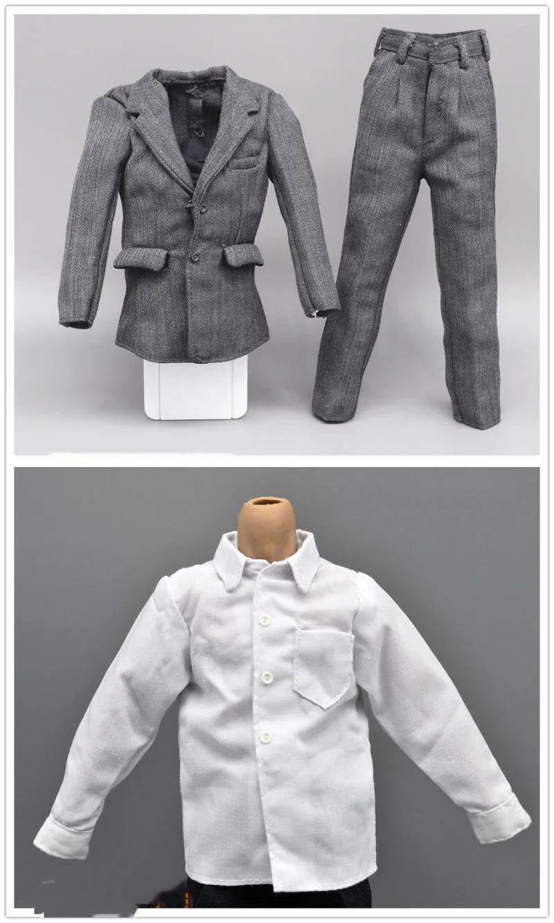 DML 1/6 Scale Soldier Grey Agent Suit Business Casual Jacket Pants Shoes White Shirt for 12 Inch Action Figure Model Toy