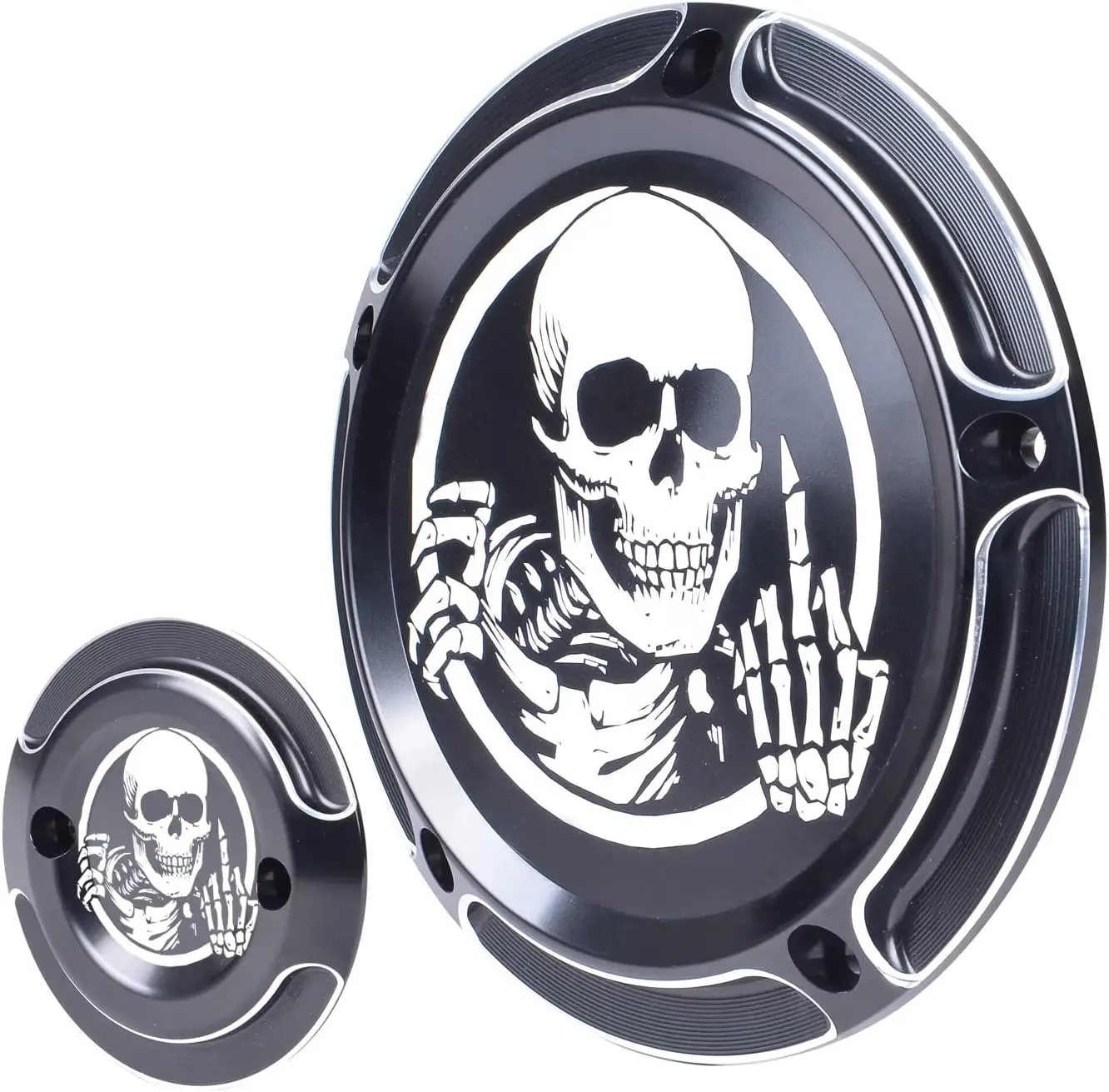 Harley Motorcycle Skull and Bones Center Finger Two Hole Engine Cover Fits H-D Touring Electra Road King Glide FLTRX 2017-2020