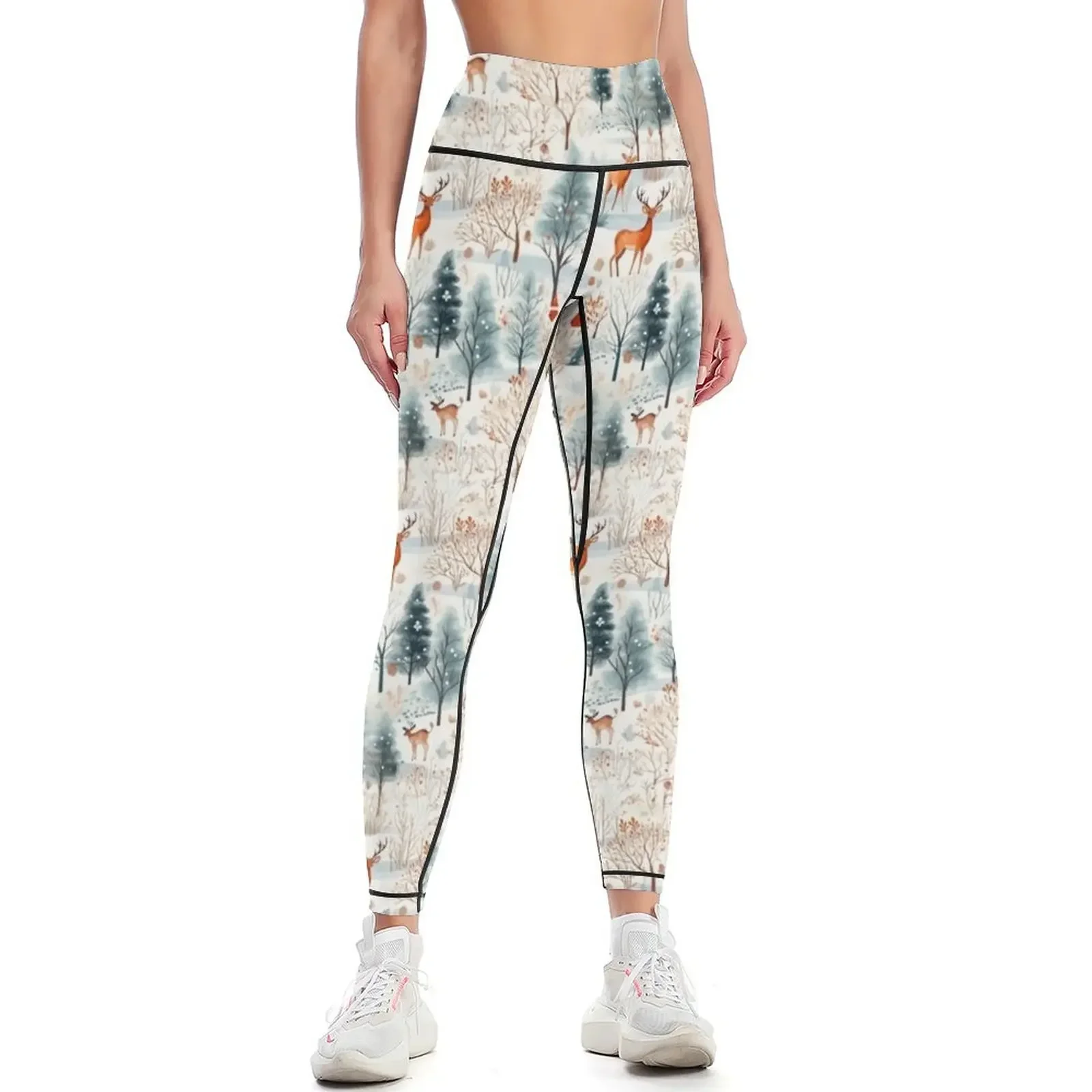 Enchanted Deer in Winter Wonderland: Ethereal Snow Art Leggings for physical gym clothing Womens Leggings