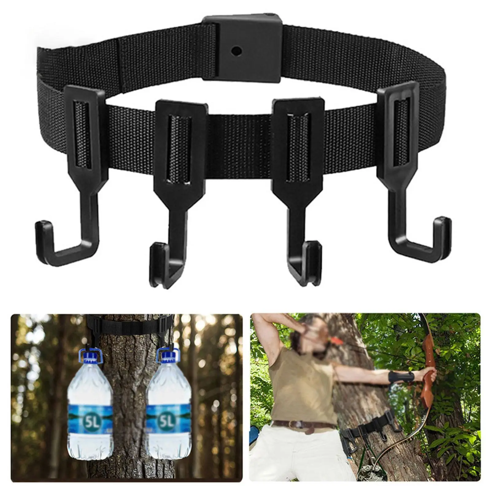 Tree Stand Harness Strap with 4 Hooks Gear Supplies Versatile Accessory Holder for Camping Backpacking Outdoor Fishing Backyard