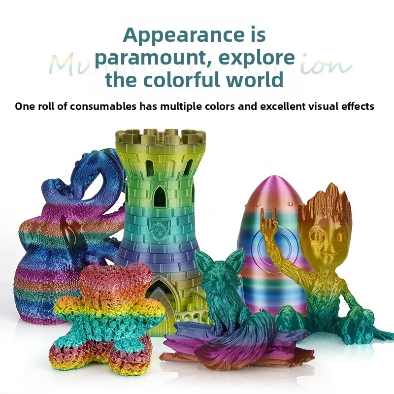 3D printing accessories consumables PLA silk two-color/three-color, mixed-color lines FDM multi-color silk gradual change 1kg