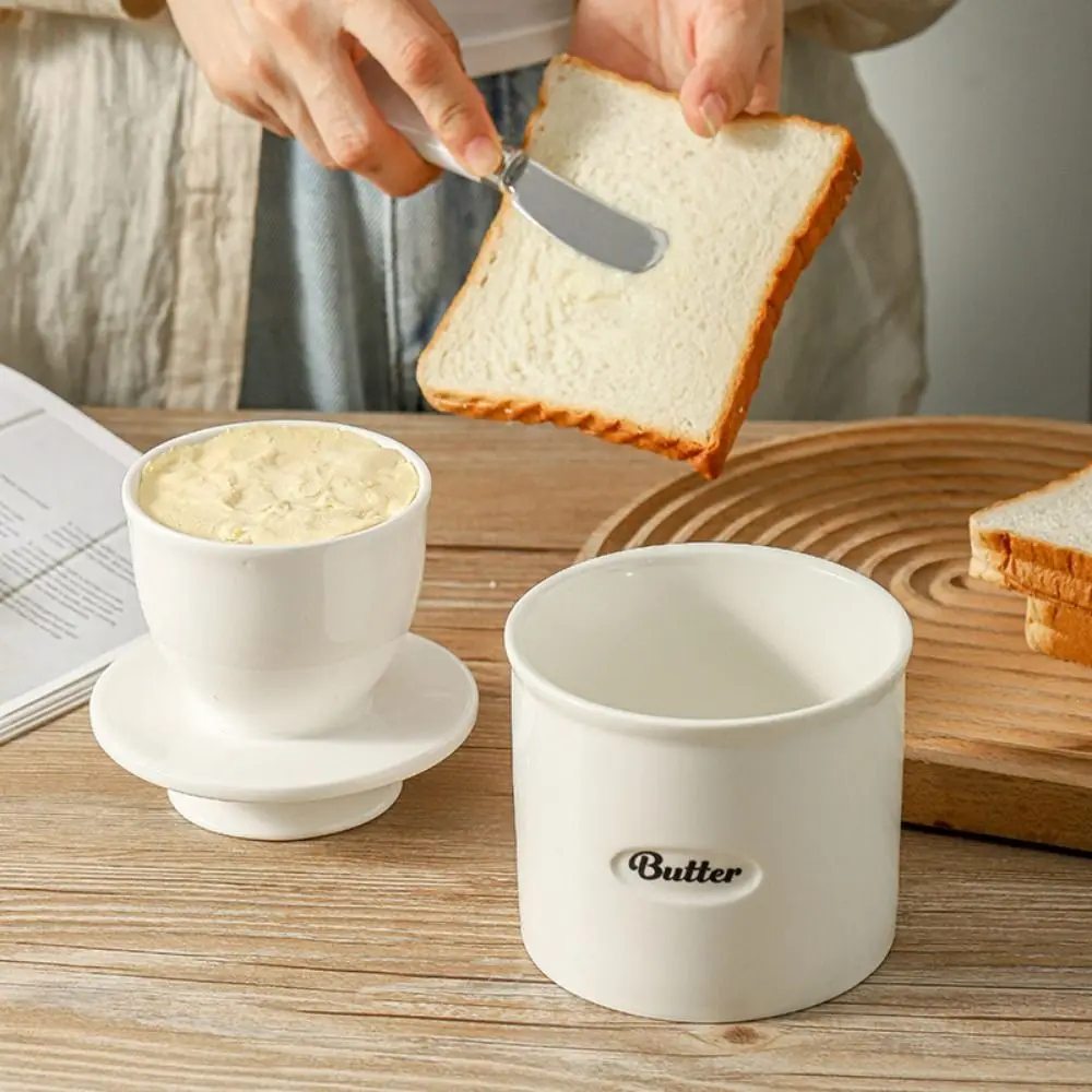 

With Lid Ceramic Butter Crock Large Capacity Round Shape Butter Dish Handmade Inverted Water Seal Butter Jar Countertop Use